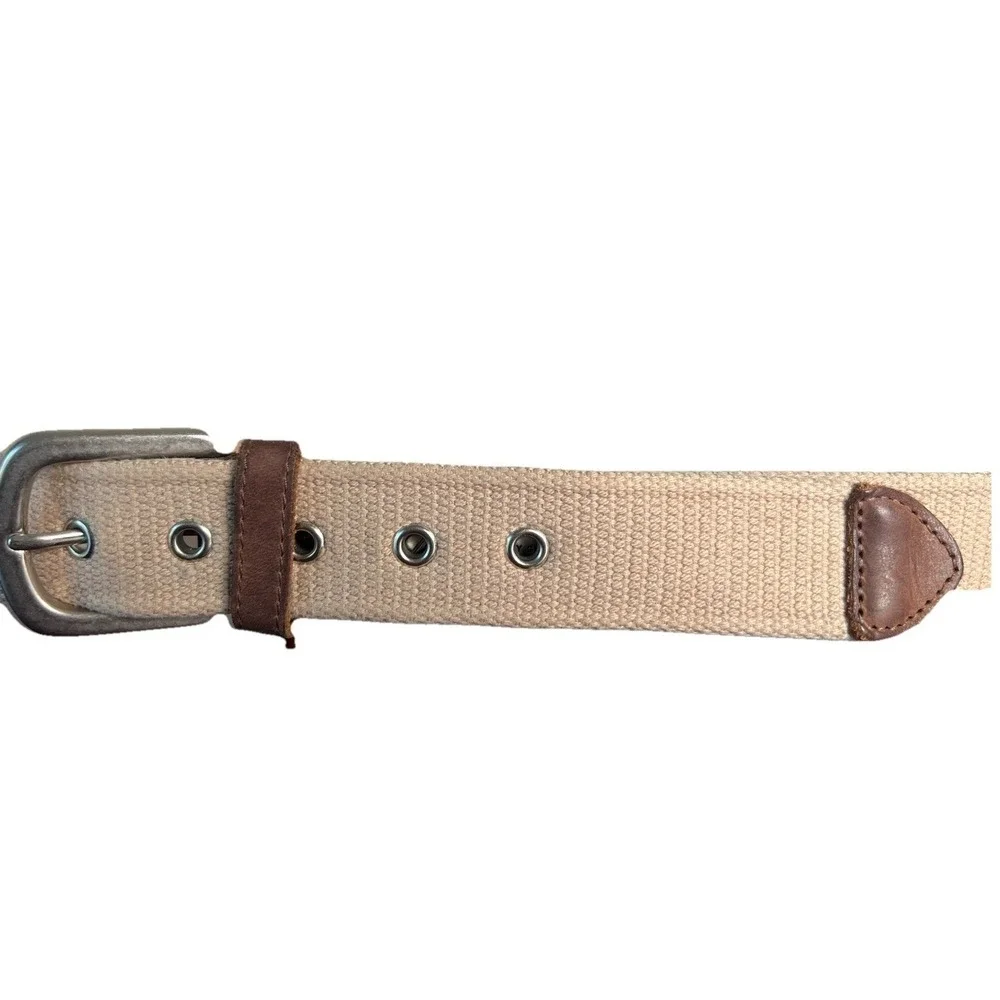 Fossil Utility Gear Mens Khaki Canvas Webbing Leather Belt Size 40 MB4064250
